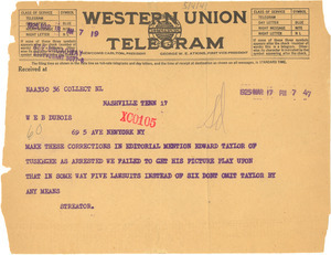 Letter from George Streator to W. E. B. Du Bois