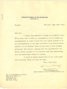 Letter from Consulate General of the Netherlands to W. E. B. Du Bois