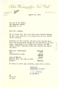 Letter from John Wanamaker New York to Nina Du Bois