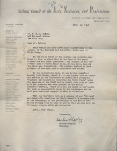 Letter from National Council of the Arts, Sciences and Professions to W. E. B. Du Bois