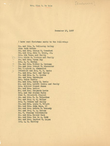 List of Christmas card recipients, 1937