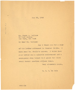 Letter from W. E. B. Du Bois to Henry A. Wallace