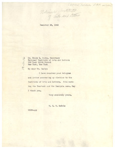 Letter from W. E. B. Du Bois to National Institute of Arts and Letters