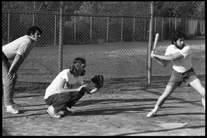 Boston Phoenix vs. WBCN staff softball game: Phoenix staff member at bat