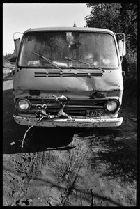 Hippie van with branch attached to front grill, Earth People's Park