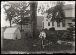 Boy with crossbow, Brooks-Fewell home (Greenwich, Mass.)