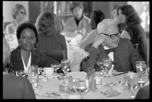 Esther Terry seated for lunch at Frances Crowe's party