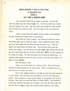 Further Adventures of Jack the Giant Killer, draft manuscript of a short story by Gleason Leonard Archer