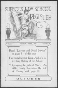 Cover of the first issue of Suffolk University's Law School Register, a student magazine