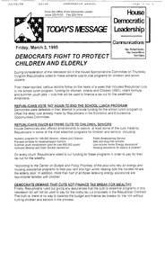 House Democratic Leadership newsletter "Today's Message: Democrats fight to protect children and elderly", 3 March 1995
