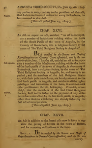 1809 Chap. 0027. An Act, To Repeal An Act, Entitled, "An Act To Incorporate A Number Of Inhabitants Residing Within The Limits Of The South Parish Of The Town Of Augusta, In The County Of Kennebeck, Into A Religious Society By The Name Of The Third Religious Society In Augusta."