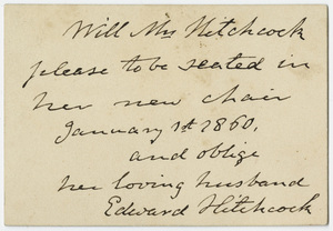 Edward Hitchcock note to Orra White Hitchcock, 1860 January 1