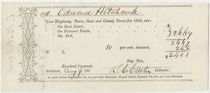 Edward Hitchcock receipt of payment to the town of Amherst, 1858