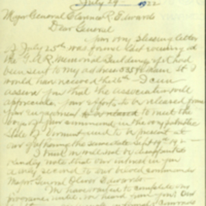 Letter from B. R. Franklin to Clarence R. Edwards, July 29, 1922