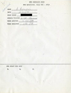 Citywide Coordinating Council daily monitoring report for South Boston High School's L Street Annex by Amarilis Amoros, 1975 November 21