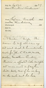 Tewksbury Almshouse Intake Record: Anderson, Christine