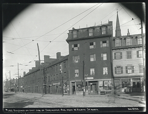 Buildings on east side of Dorchester Avenue from West Fourth Street, north