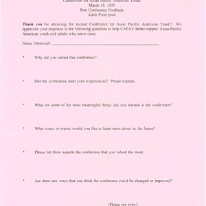 Conference for Asian Pacific American Youth feedback forms