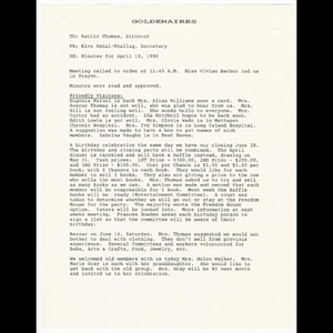 Minutes of Goldenaires meeting held April 19, 1990