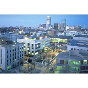 Aerial view of campus at night