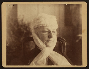 Head-and-shoulders portrait of Mary Perkins Olmsted, facing front, facing slightly right, location unknown, 1890
