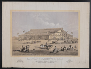 Exterior view of Coliseum for the Grand National Peace Jubilee, Boston, Mass., June 15, 16, 17, 18, 19, 1869