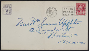 Envelope for the Dedham Pottery, location unknown, dated October 2, 1924