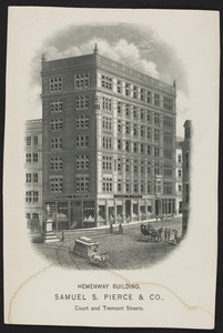 Trade card for Samuel S. Pierce & Co., Hemenway Building, Court and Tremont Streets, Boston, Mass., undated