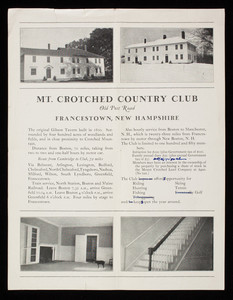Flyer for Mt. Crotched Country Club, Old Post Road, Francestown, New Hampshire