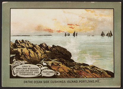 Advertising card for Gray's Portland Business College and School of Shorthand and Typewriting, Portland, Maine, undated