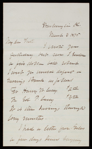 Thomas Lincoln Casey to General Silas Casey, March 3, 1875