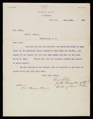 Charles G. Weir to Thomas Lincoln Casey, July 14, 1890