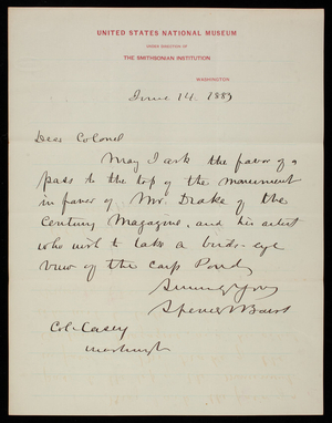 Professor Spencer Baird to Thomas Lincoln Casey, June 14, 1883
