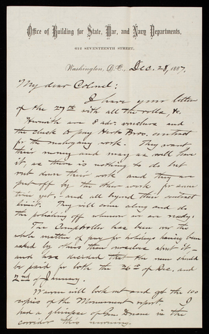 Bernard R. Green to Thomas Lincoln Casey, December 28, 1887