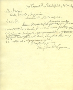 Letter from Benjamin Smith Lyman to Mr. Nason