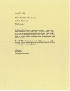 Memorandum from Mark H. McCormack to Arthur Rosenblum