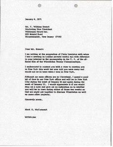 Letter from Mark H. McCormack to F. William Kreeck