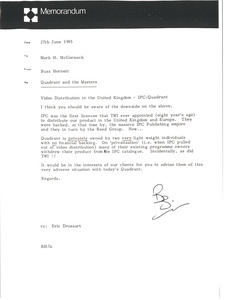 Memorandum from Buzz Hornett to Mark H. McCormack