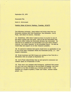 Memorandum from Mark H. McCormack concerning the Samsonite meeting of Tuesday, September 16, 1975 in Denver, Colorado