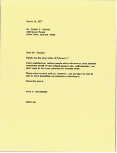 Letter from Mark H. McCormack to Robert A. Ranallo