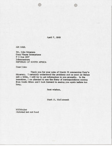 Letter from Mark H. McCormack to John R. Grierson