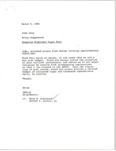 Memorandum from Brian Roggenburk to John Oney