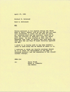 Memorandum from Mark H. McCormack to Michael W. Halstead