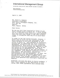 Letter from Mark H. McCormack to Colin C. Cameron