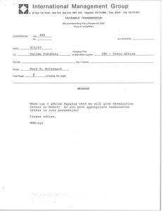 Fax from Mark H. McCormack to Hajime Fukuhara