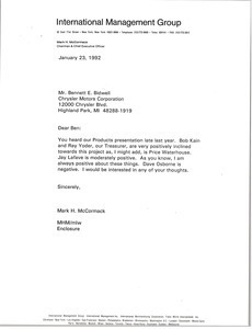 Letter from Mark H. McCormack to Bennett E. Bidwell