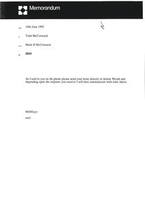 Memorandum from Mark H. McCormack to Todd McCormack