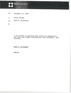 Memorandum from Mark H. McCormack to Peter German