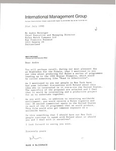 Letter from Mark H. McCormack to Andre Heiniger