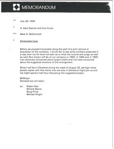 Memorandum from Mark H. McCormack to Kent Stanner, Curt Curtis